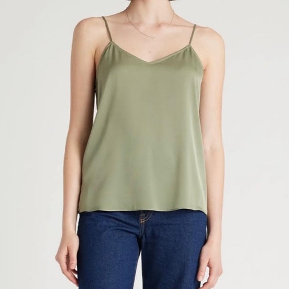 Quince Moss Green washable silk v-neck cami